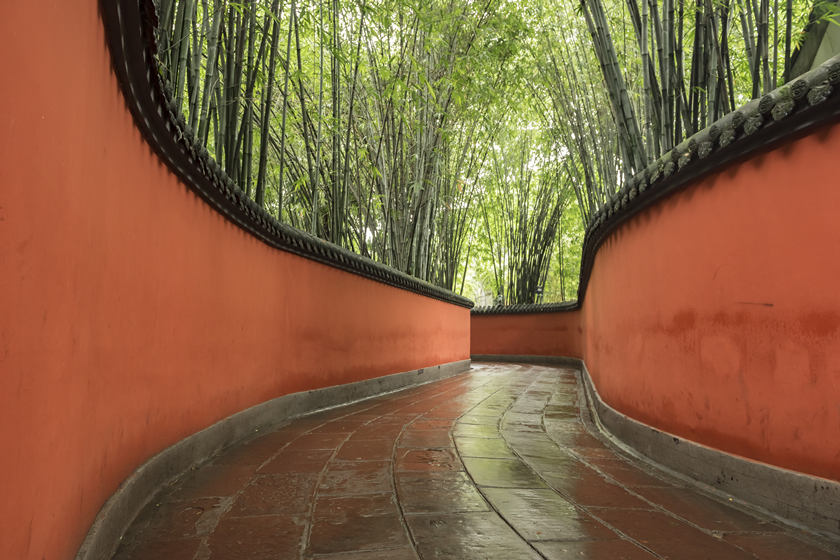 pared roja del Santuario de Wuhou