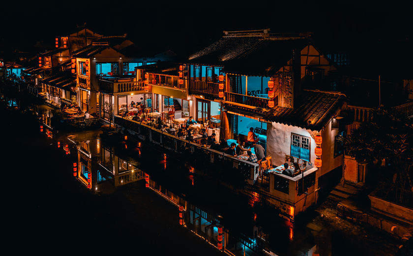 paisaje nocturno del Pueblo de Agua de Zhujiajiao